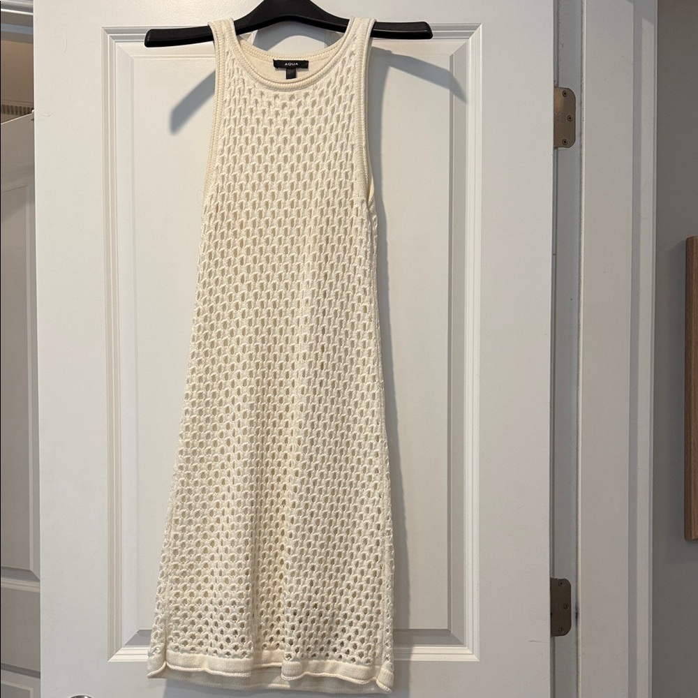 Aqua White Open-Weave Sleeveless Mini Dress